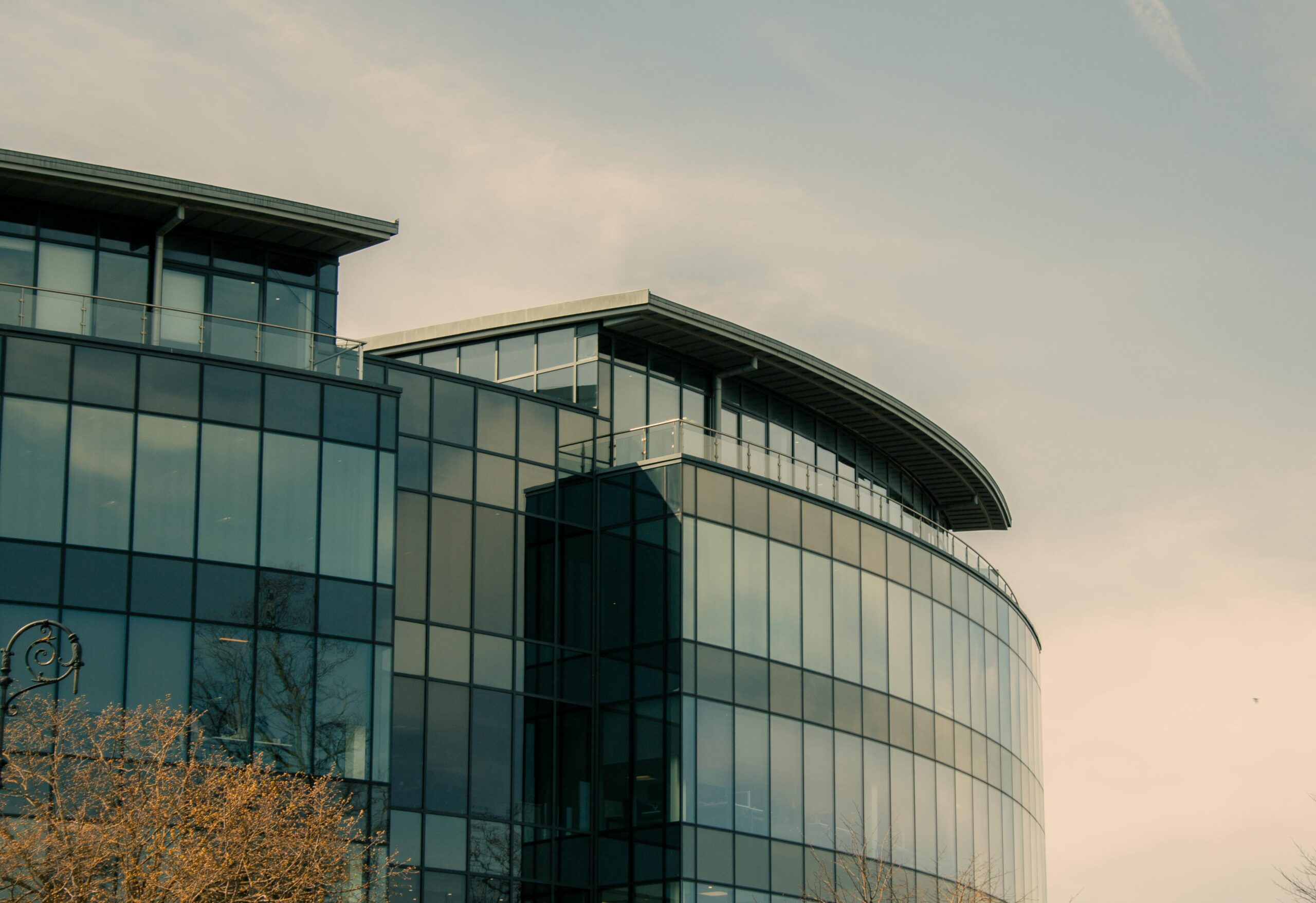 A contemporary glass office building in Chester, England showcasing modern architecture.